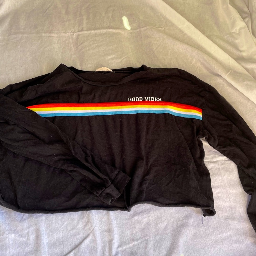 Good vibes long sleeve crop top tee- cool design